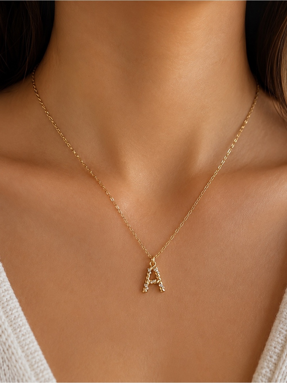 Influence Gold Tone Initial A Necklace CZ Letter Pendant Minimalist Jewelry NWT